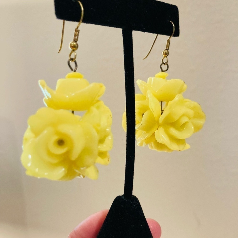 Vintage Yellow Rose Cluster Earrings